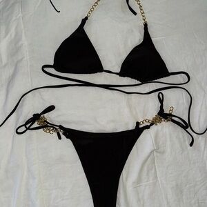 Black and Gold Chain Bikini Set